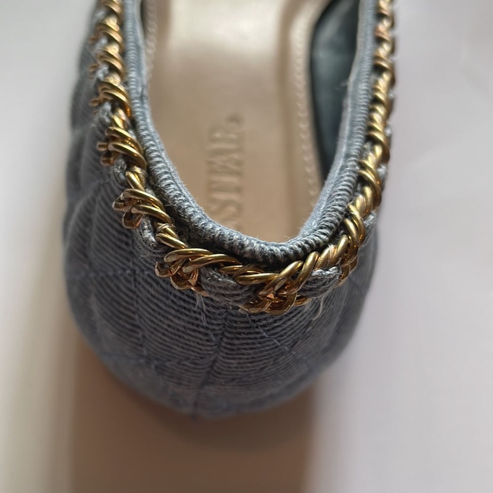 JustFab Navy Woven Gold Chain Ballet Flats Size 10